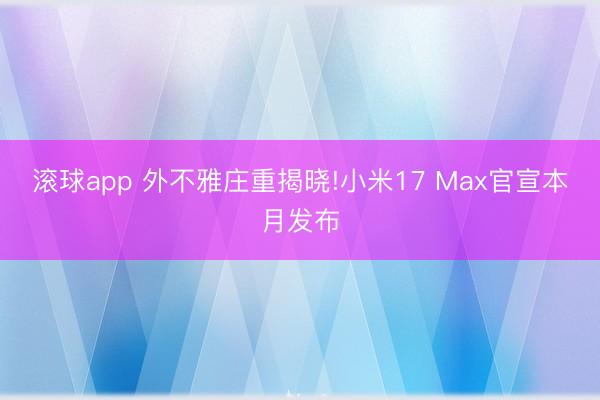 滚球app 外不雅庄重揭晓!小米17 Max官宣本月发布