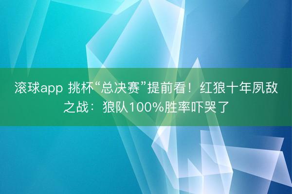 滚球app 挑杯“总决赛”提前看！红狼十年夙敌之战：狼队100%胜率吓哭了