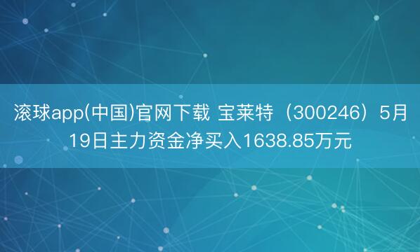 滚球app(中国)官网下载 宝莱特（300246）5月19日主力资金净买入1638.85万元