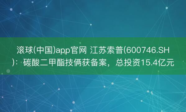 滚球(中国)app官网 江苏索普(600746.SH)：碳酸二甲酯技俩获备案，总投资15.4亿元