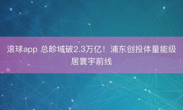 滚球app 总畛域破2.3万亿！浦东创投体量能级居寰宇前线