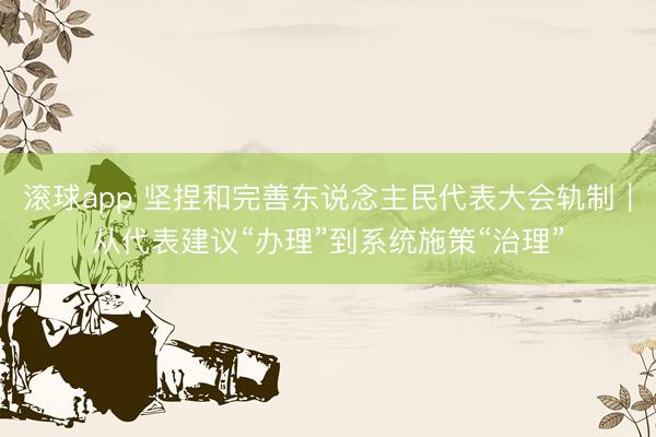 滚球app 坚捏和完善东说念主民代表大会轨制|从代表建议“办理”到系统施策“治理”